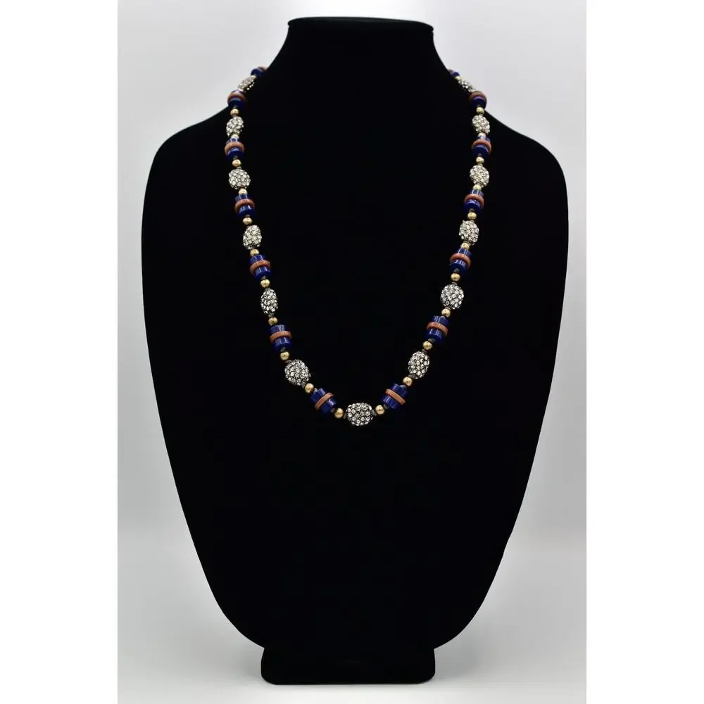 J.Crew Beaded Necklace Blue Brown Lucite Rhinestone Crystal Chunky NWT BinBJ